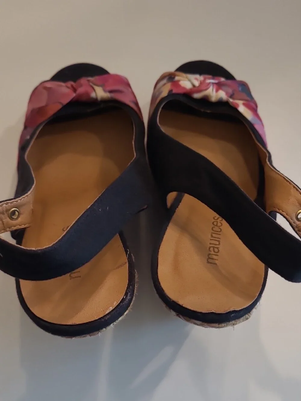 Maurices Wedge Sandals Pink Floral Knot Slingback Espadrille Peep Toe Weave Heel